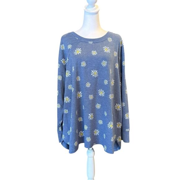 Jane and Delancey Sweaters - Jane and Delancey Daisies Pullover Sweater Crewneck High Low Denim Blue Women 2X